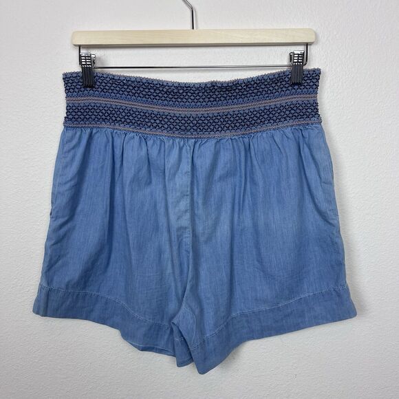 Anthropologie Shorts Womens Extra Small Aloha Chambray Paperbag Smocked Bow Blue - Picture 2 of 14
